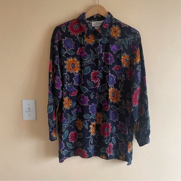Y2K Jessie Rayon Collared Floral Long Sleeve Blouse Woman Large Dopamine Retro - Picture 2 of 11